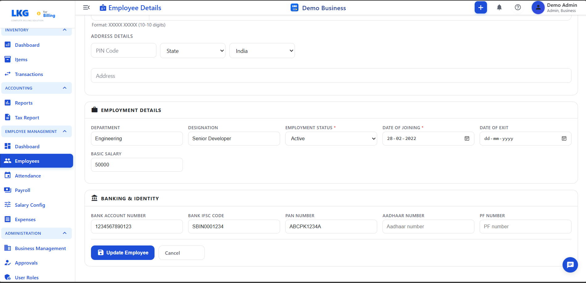 Employee Details Form - Employment Details, Banking &amp; Identity